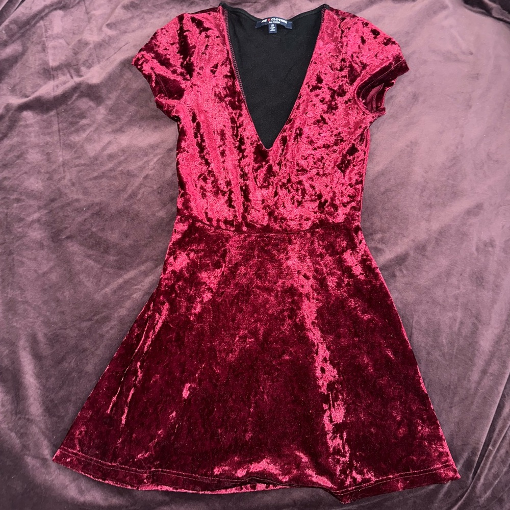 velvet-like cranberry colored dress